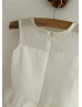 Sheer Neck Ivory Organza Rosette Short Flower Girl Dress